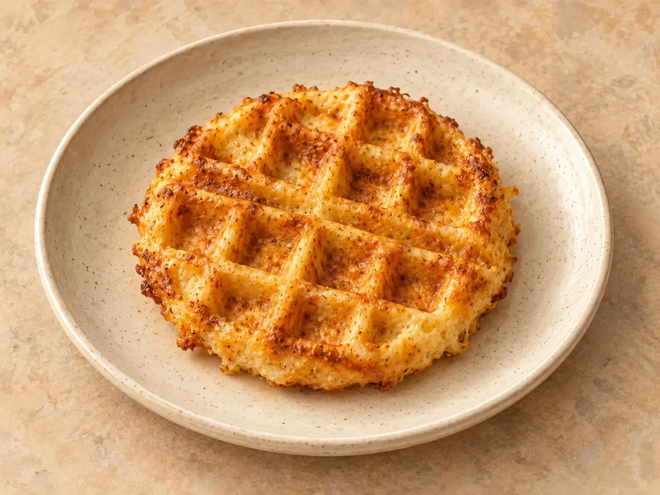 Illustration of mini chaffles made with eggs, shredded cheese and almond flour.
